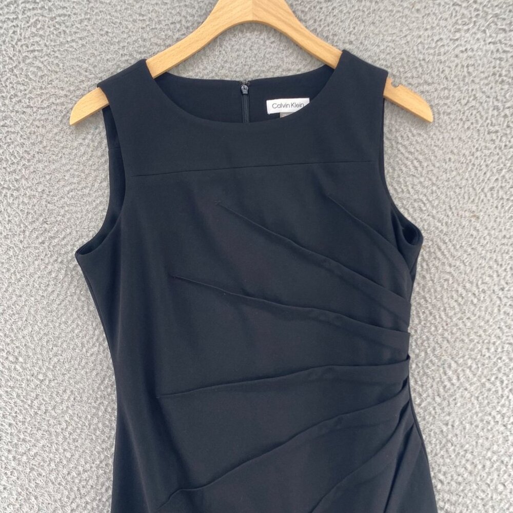 Calvin Klein Dress Womens 4 Black Sheath Sunburst Pleat Mini Career Office Work - Picture 2 of 10